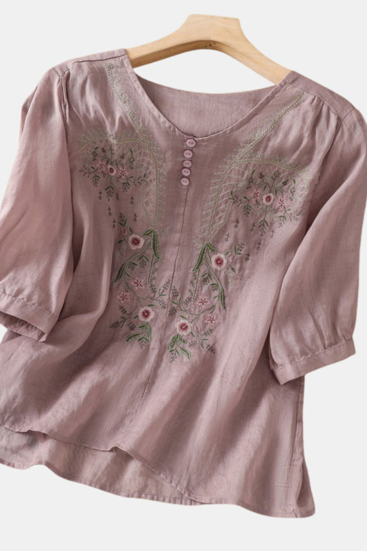 Qarylossa | Embroidered Blouse with Button Front Detail