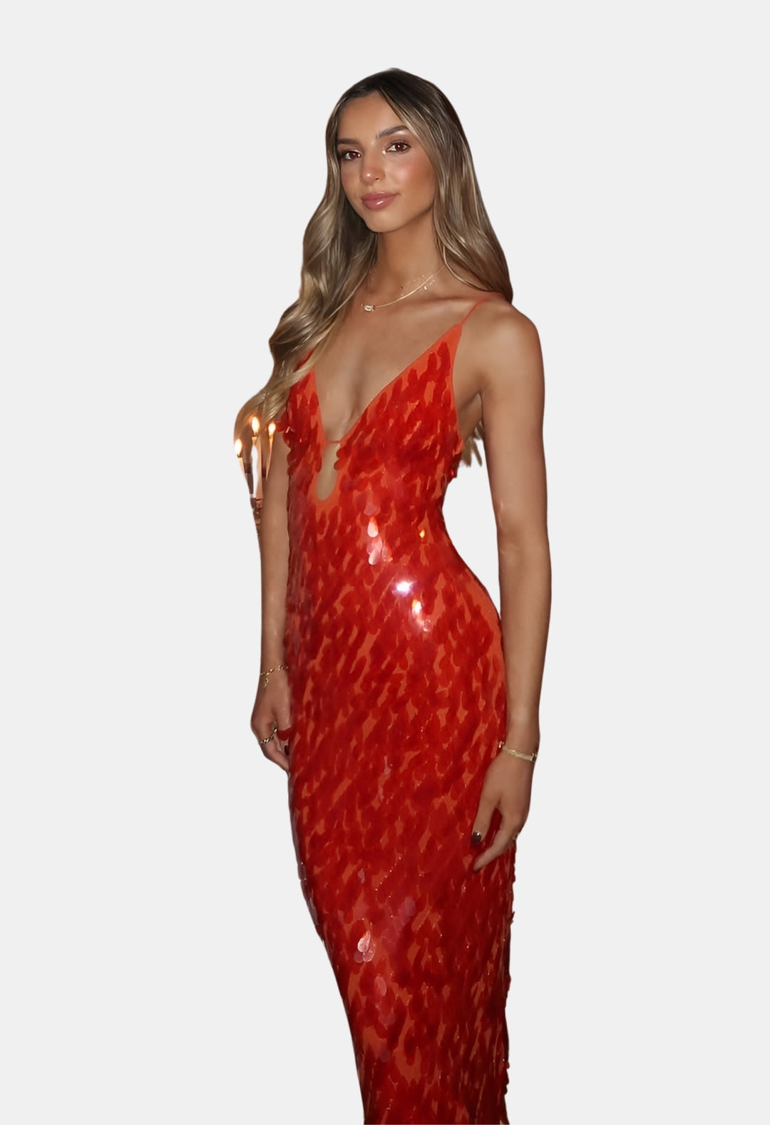 Qirelynn | Wedding Guest Sequin Maxi Dress with Deep V Neck
