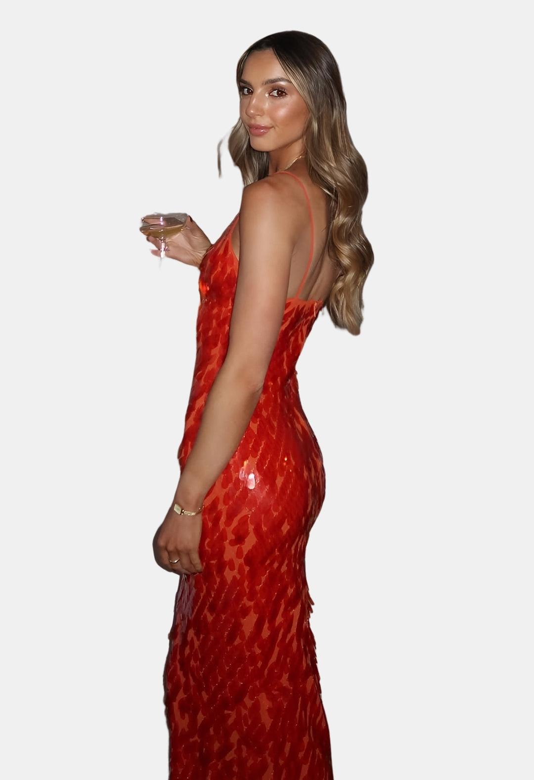 Qirelynn | Wedding Guest Sequin Maxi Dress with Deep V Neck