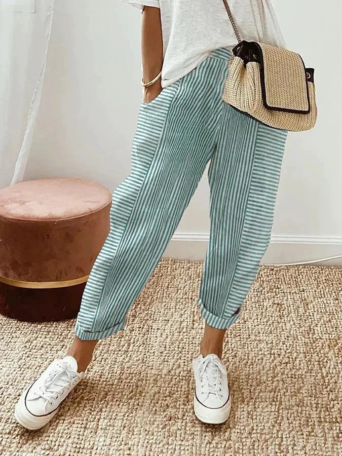 Quinn | Striped Cropped Pants With Elastic Waist