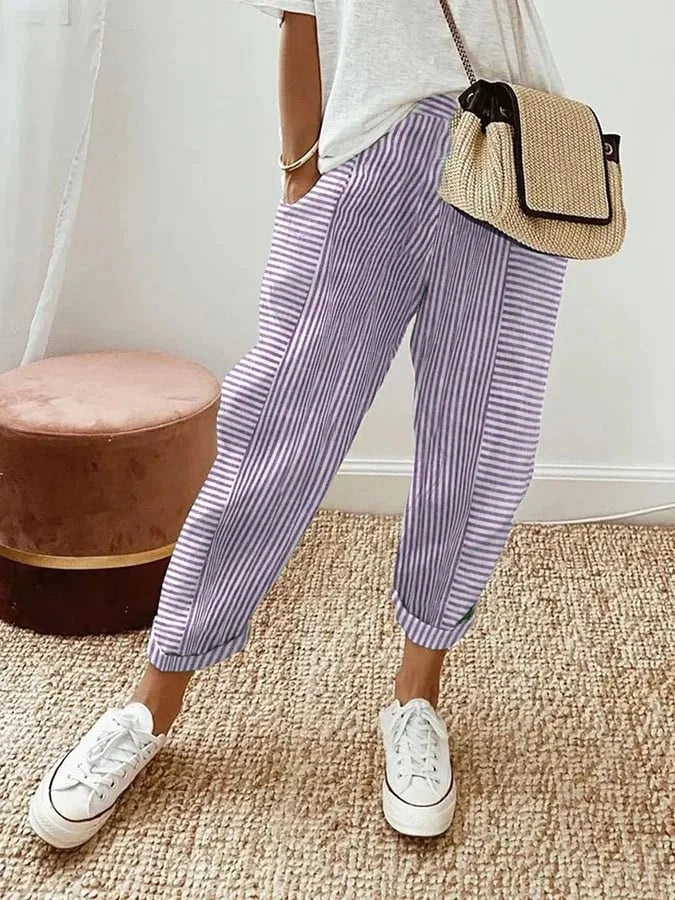Quinn | Striped Cropped Pants With Elastic Waist