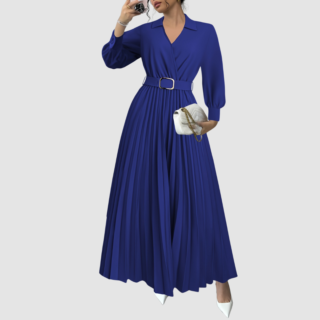 Qyrelia | Elegant Pleated Maxi Dress with Belt