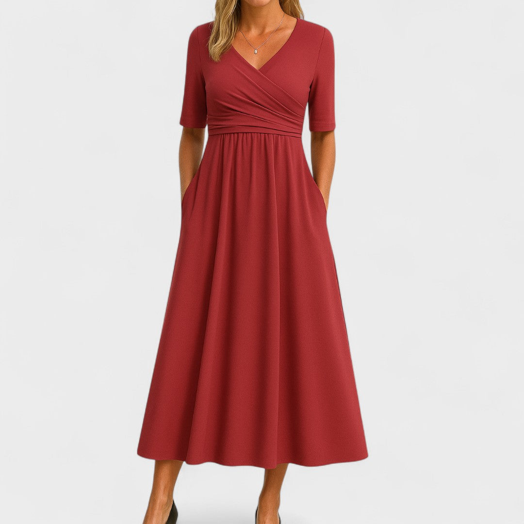 Rachel | Classic Wrap Midi Dress with Short Sleeves
