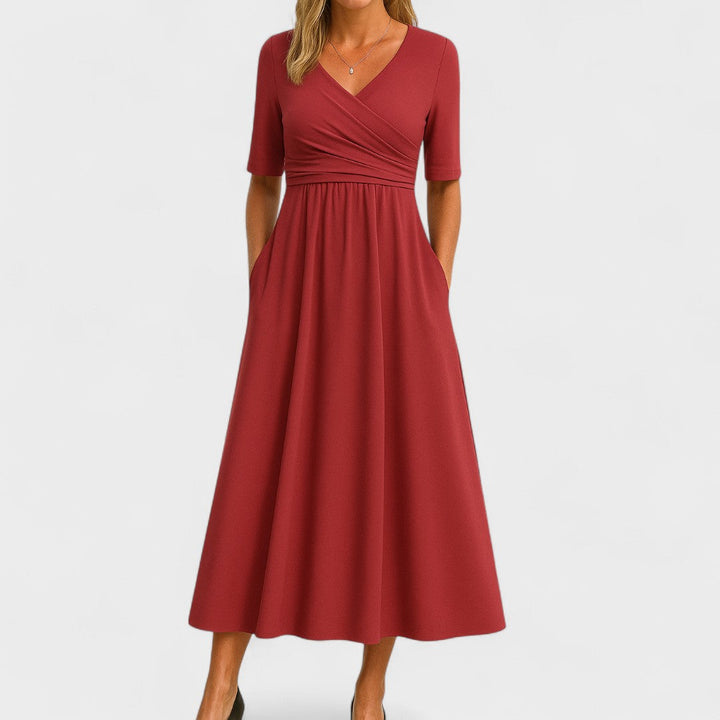 Rachel | Classic Wrap Midi Dress with Short Sleeves