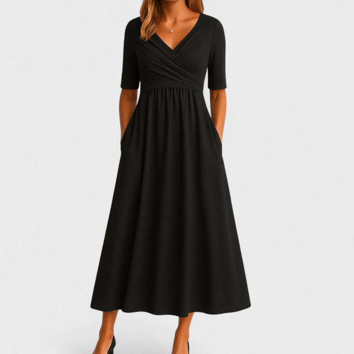 Rachel | Classic Wrap Midi Dress with Short Sleeves