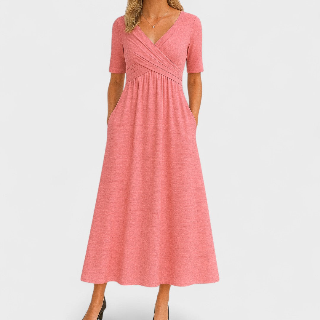 Rachel | Classic Wrap Midi Dress with Short Sleeves