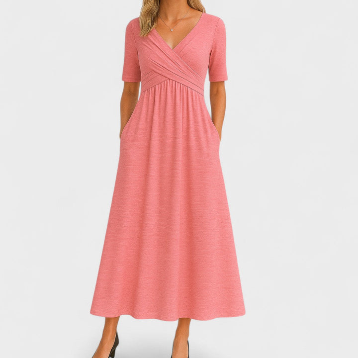 Rachel | Classic Wrap Midi Dress with Short Sleeves