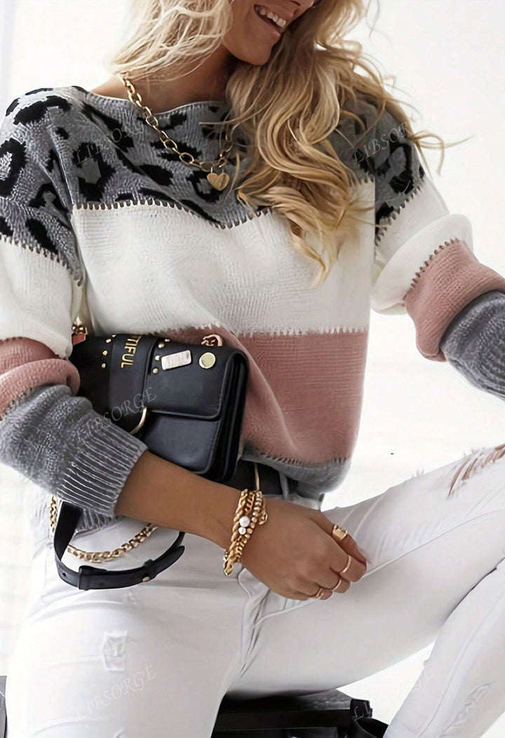 Raelyn | Leopard Contrast Panel Knit Sweater