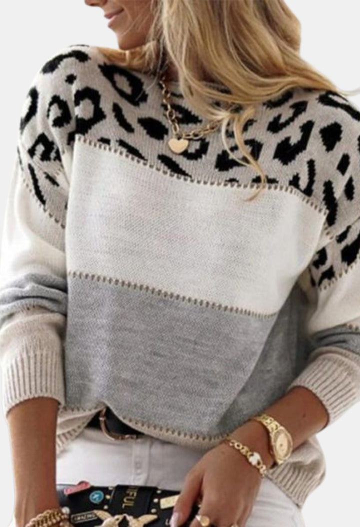 Raelyn | Leopard Contrast Panel Knit Sweater