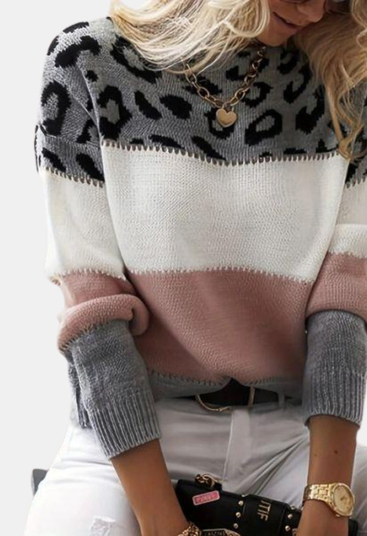 Raelyn | Leopard Contrast Panel Knit Sweater