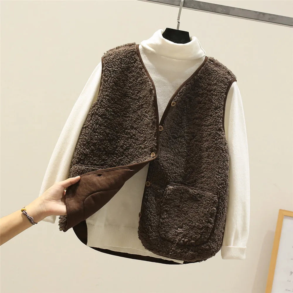 Raelynn | Textured Fleece Vest with Button Front