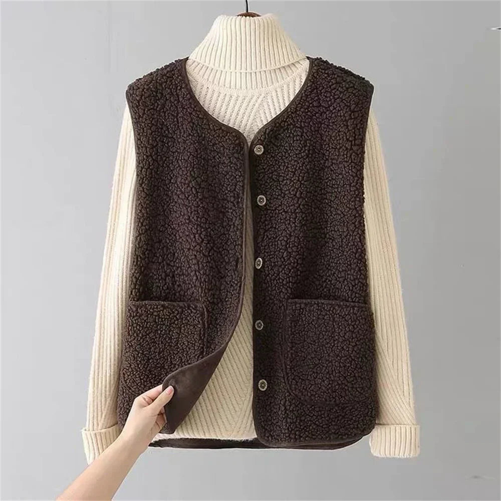 Raelynn | Textured Fleece Vest with Button Front