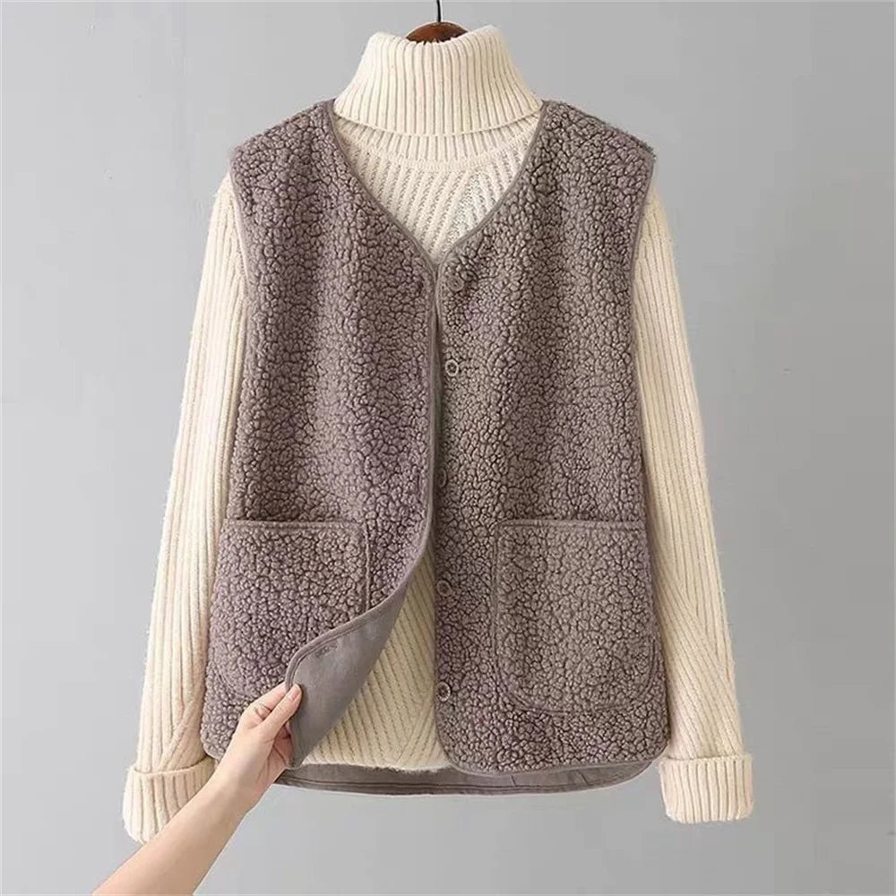 Raelynn | Textured Fleece Vest with Button Front