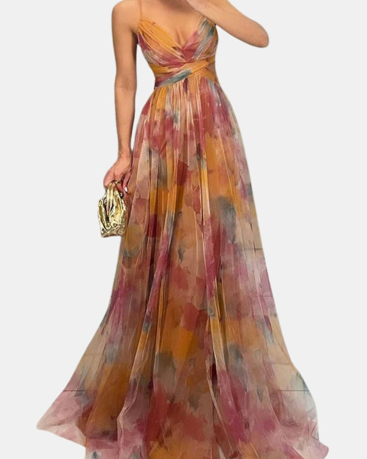 Ralyzoria | Elegant Pleated Maxi Dress with Spaghetti Straps