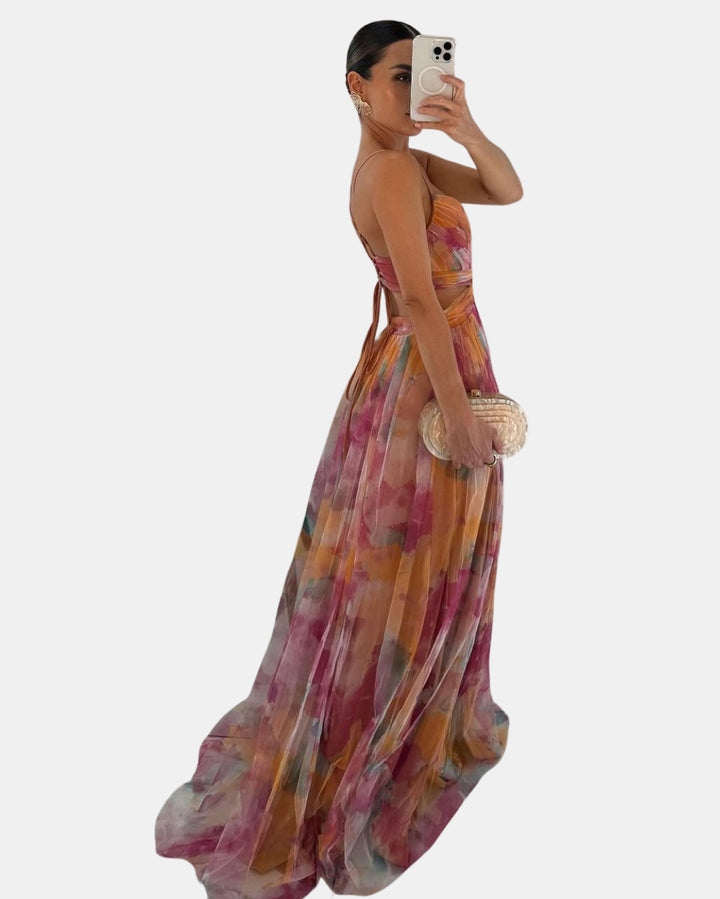 Ralyzoria | Elegant Pleated Maxi Dress with Spaghetti Straps