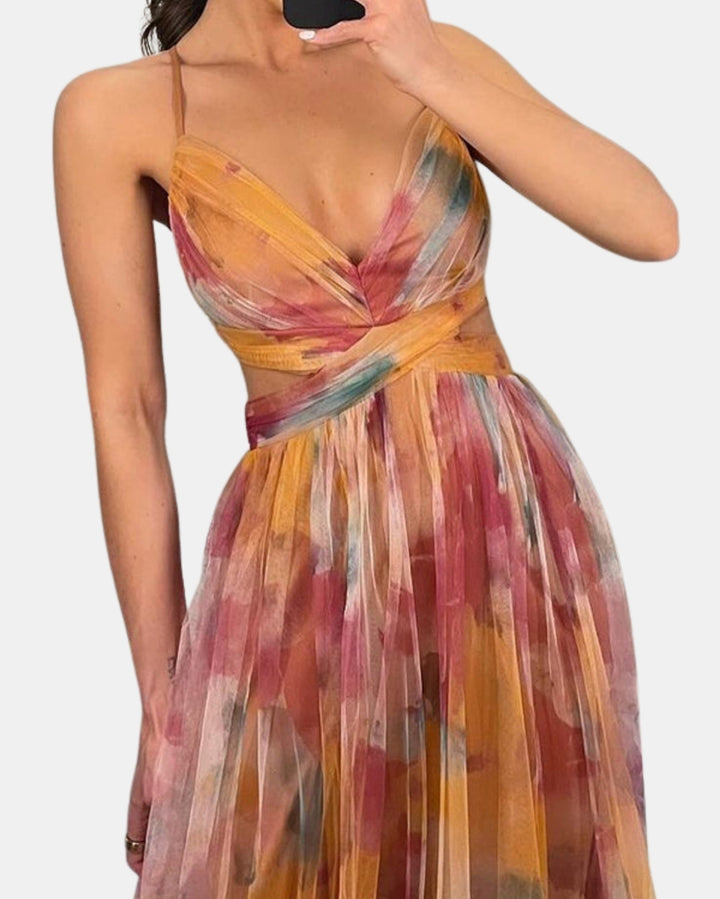 Ralyzoria | Elegant Pleated Maxi Dress with Spaghetti Straps