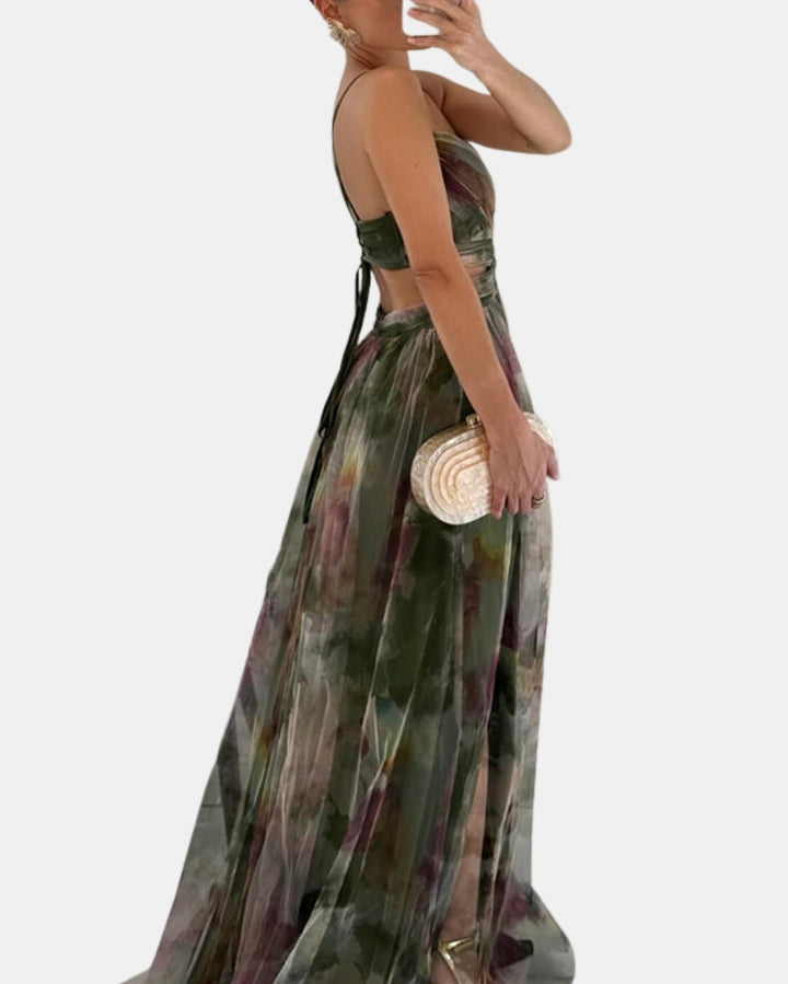 Ralyzoria | Elegant Pleated Maxi Dress with Spaghetti Straps