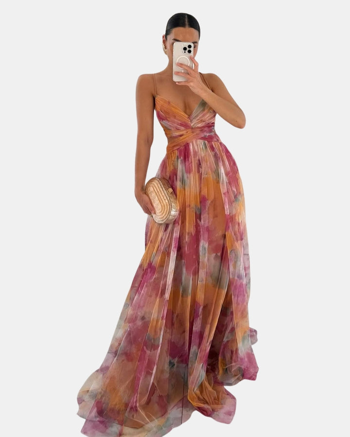 Ralyzoria | Elegant Pleated Maxi Dress with Spaghetti Straps