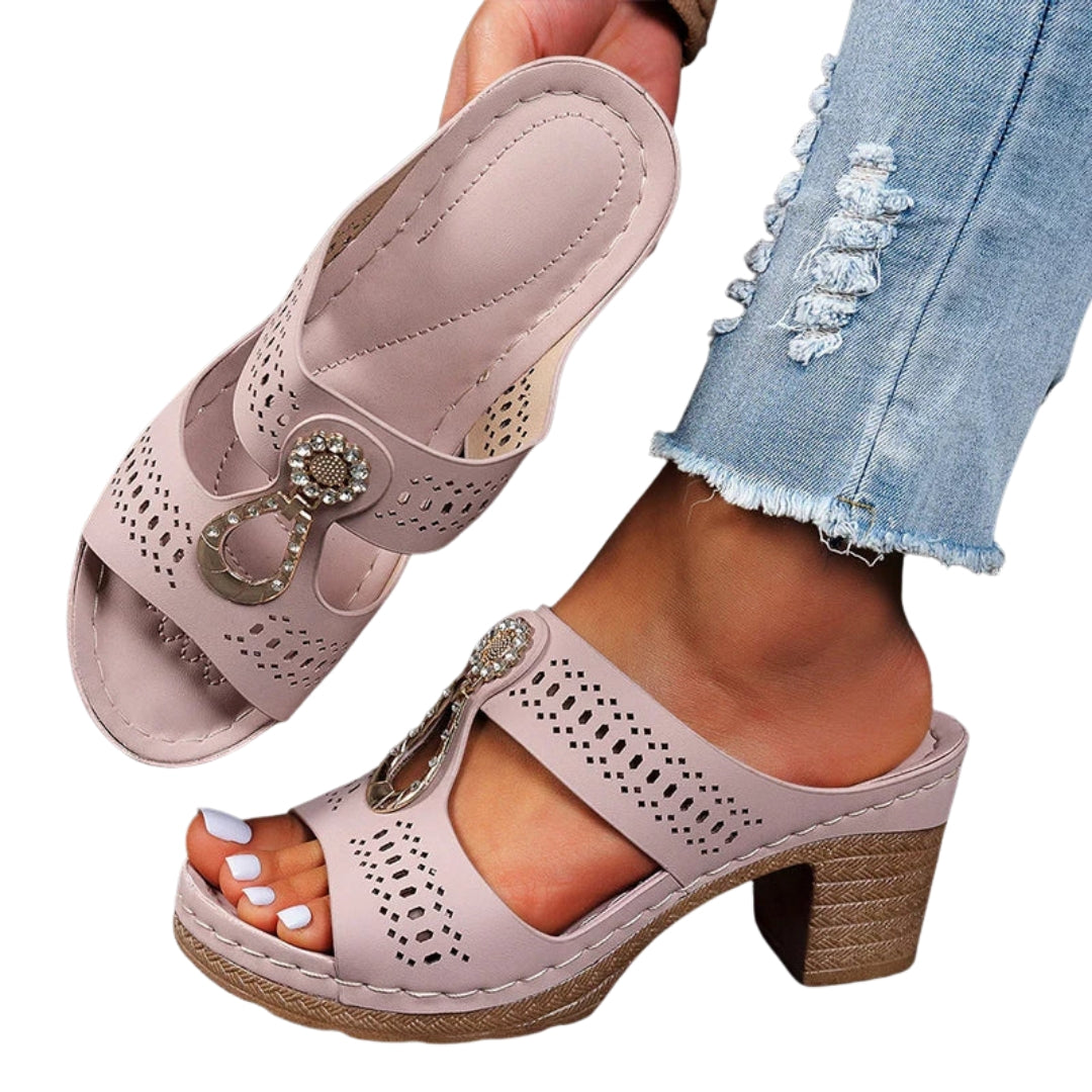 Rameen | Stylish Cutout Slide Sandals with Block Heel