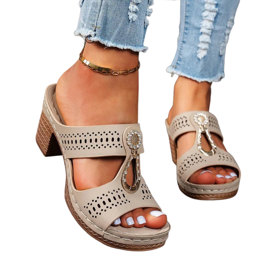 Rameen | Stylish Cutout Slide Sandals with Block Heel