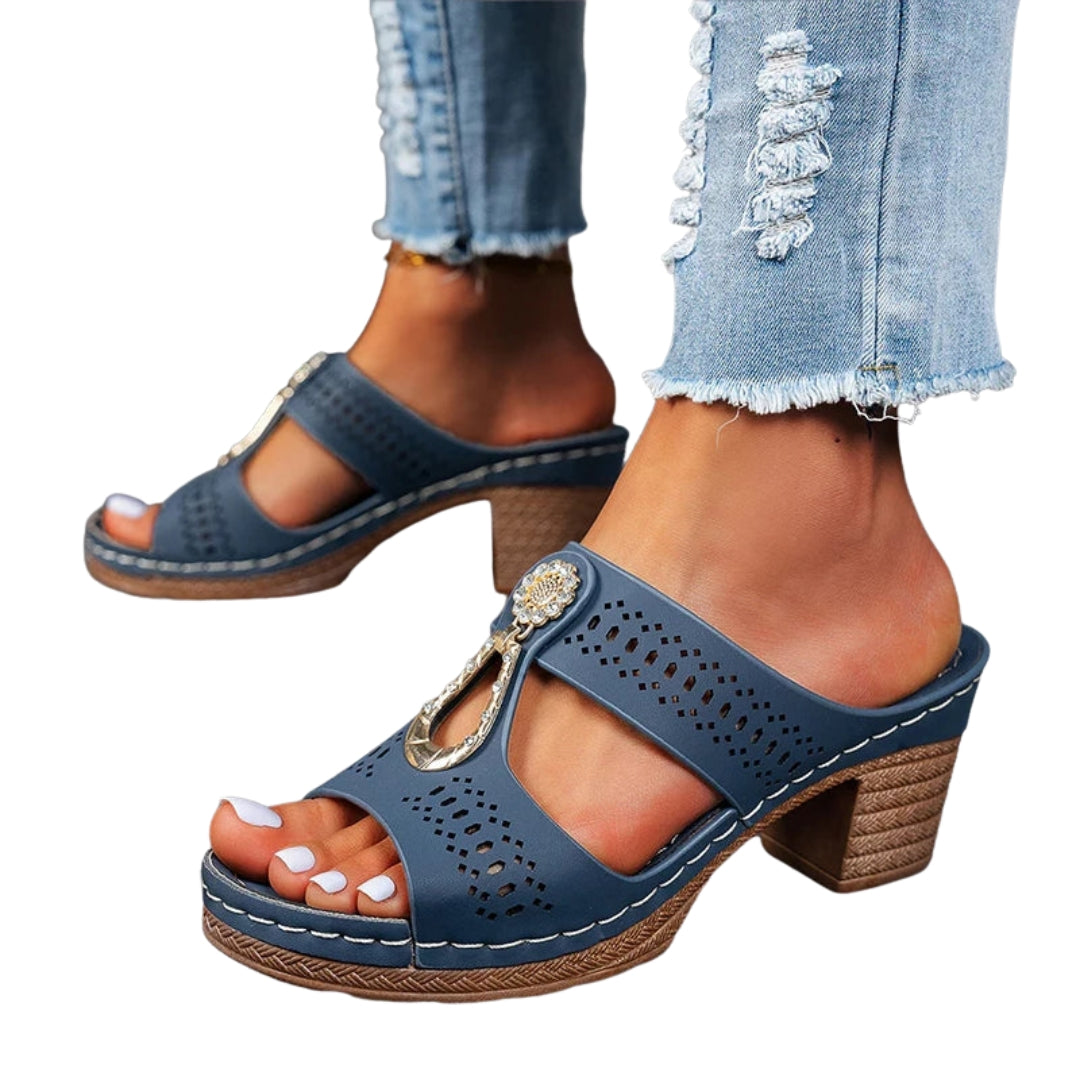 Rameen | Stylish Cutout Slide Sandals with Block Heel