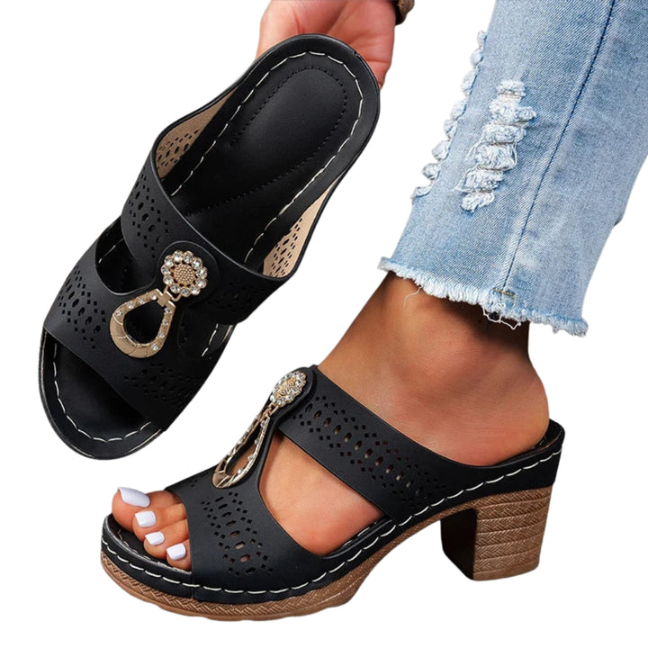 Rameen | Stylish Cutout Slide Sandals with Block Heel