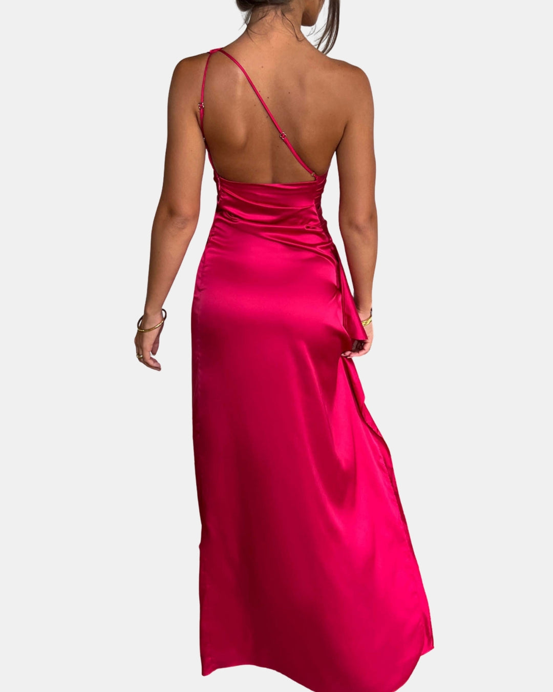 Ravyndelle | Wedding Guest One Shoulder Satin Maxi Dress with Slit