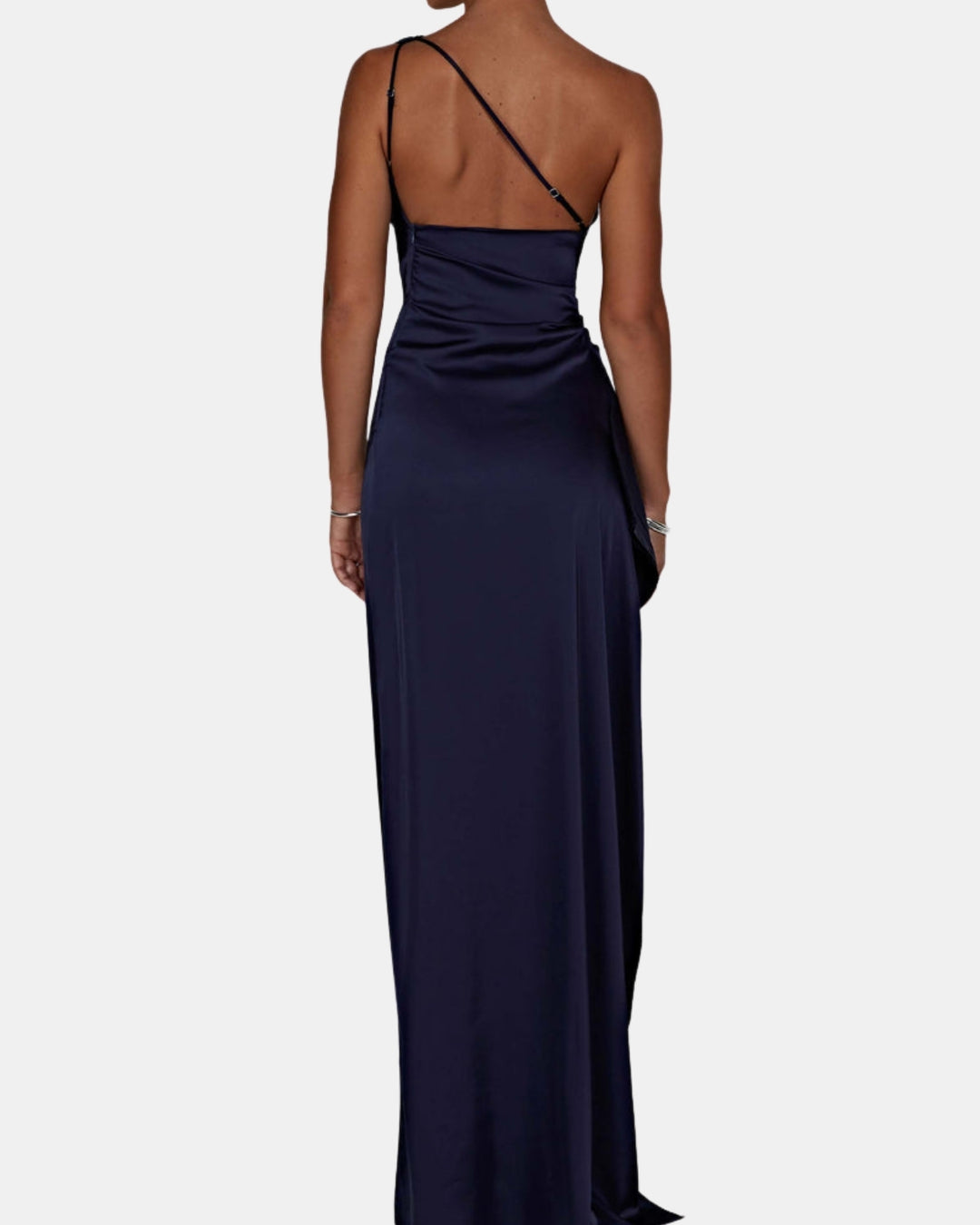 Ravyndelle | Wedding Guest One Shoulder Satin Maxi Dress with Slit