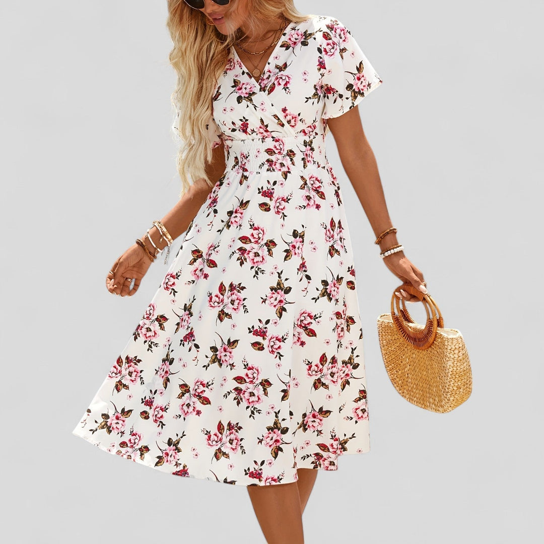 Relymira | Patterned V-Neck A-Line Midi Dress