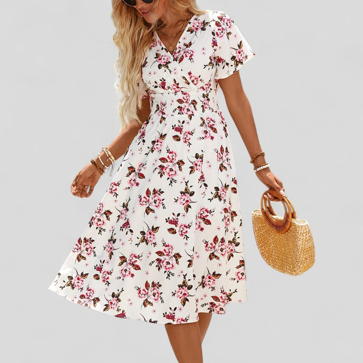 Relymira | Patterned V-Neck A-Line Midi Dress
