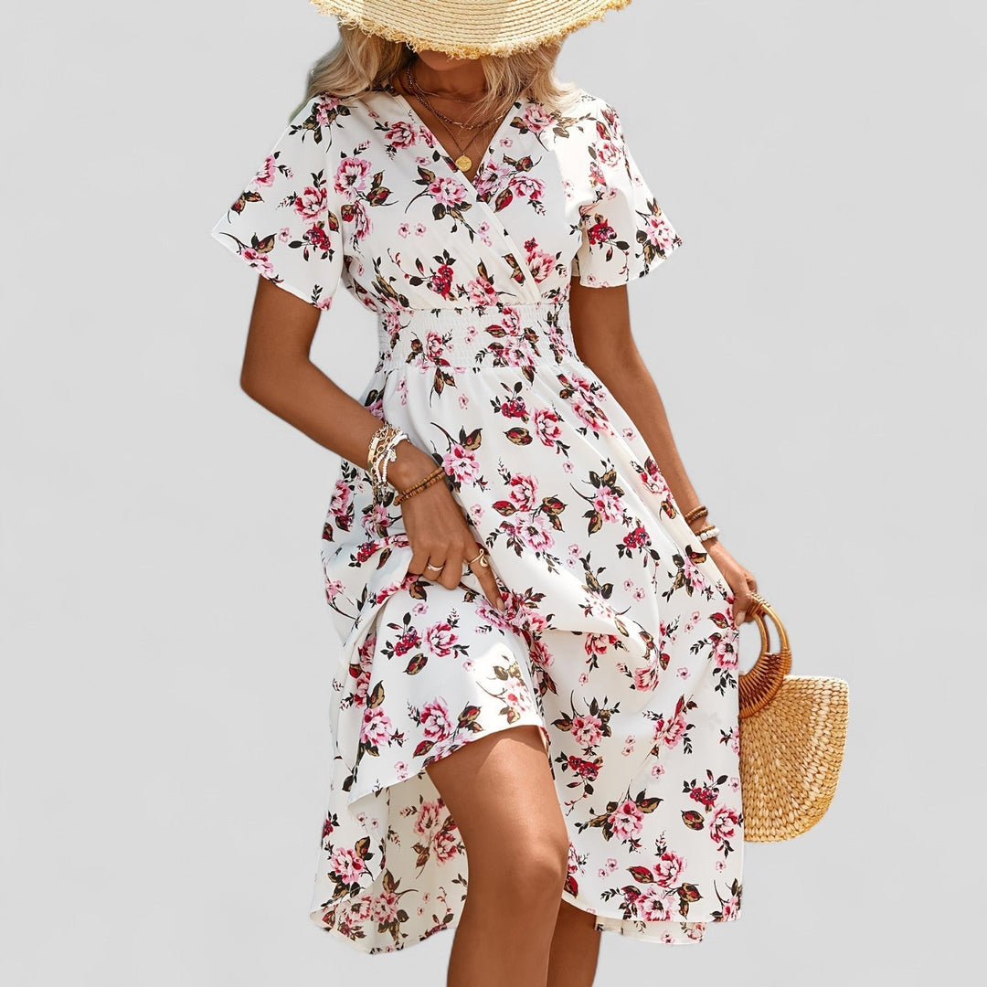 Relymira | Patterned V-Neck A-Line Midi Dress