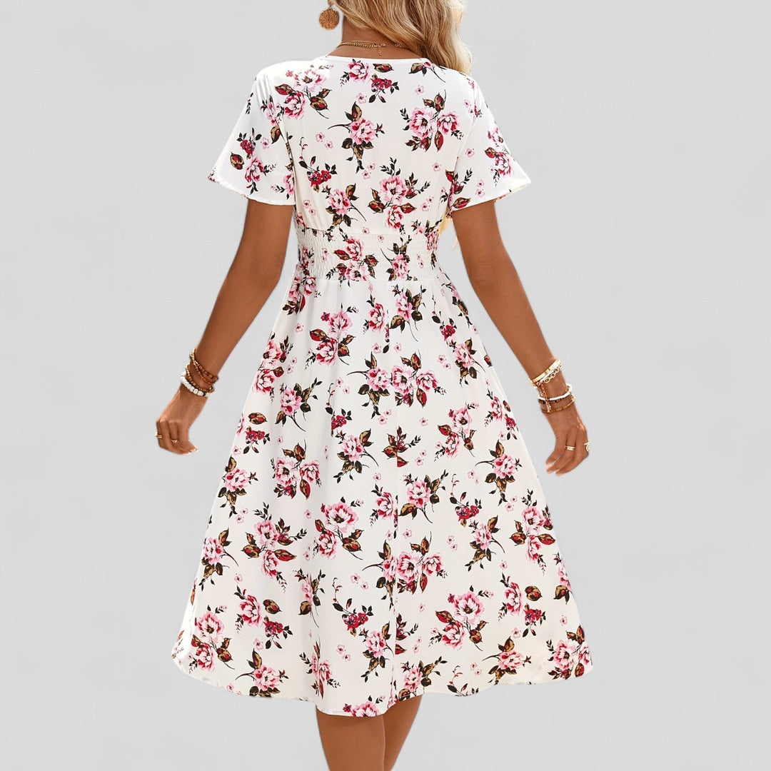 Relymira | Patterned V-Neck A-Line Midi Dress