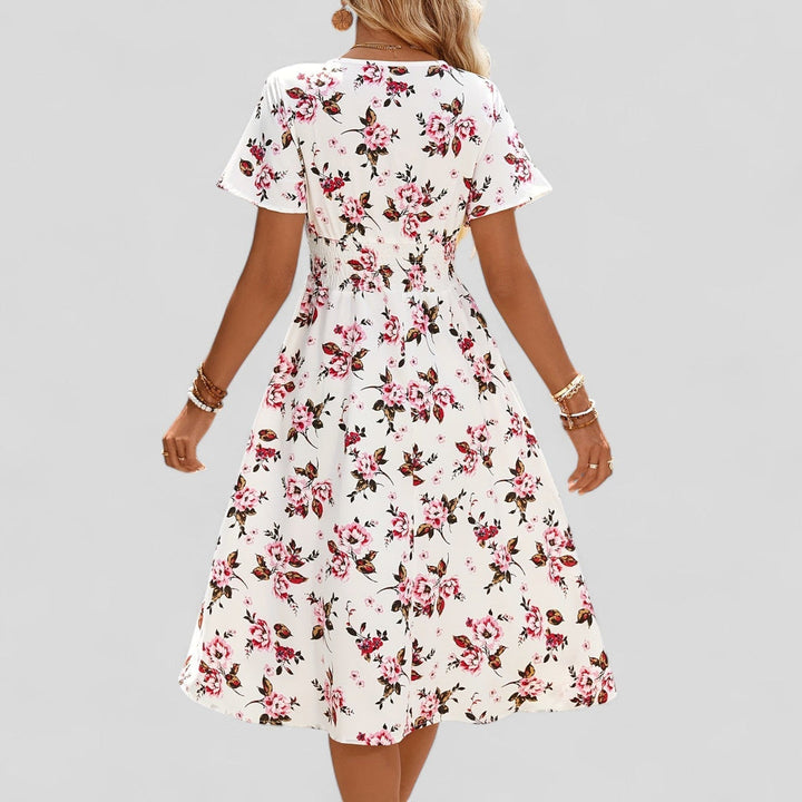 Relymira | Patterned V-Neck A-Line Midi Dress