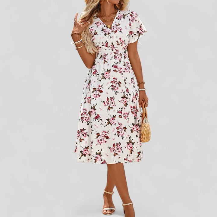 Relymira | Patterned V-Neck A-Line Midi Dress