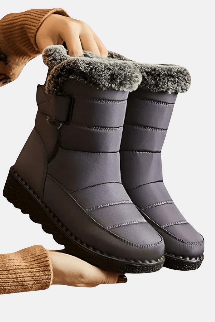 Retha | Quilted Mid Calf Boots with Faux Fur Cuff