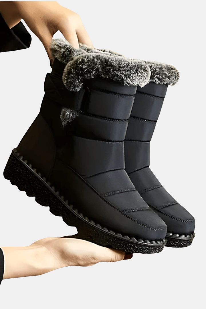Retha | Quilted Mid Calf Boots with Faux Fur Cuff