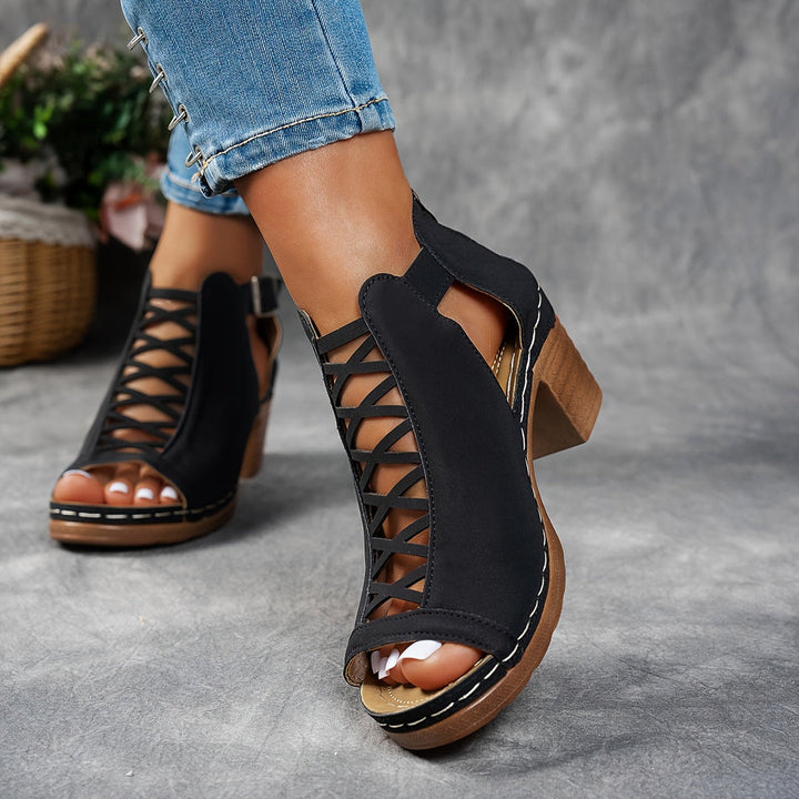 Rhonda | Block Heel Sandals with Cutout Detail