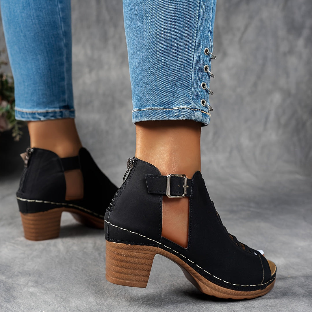 Rhonda | Block Heel Sandals with Cutout Detail