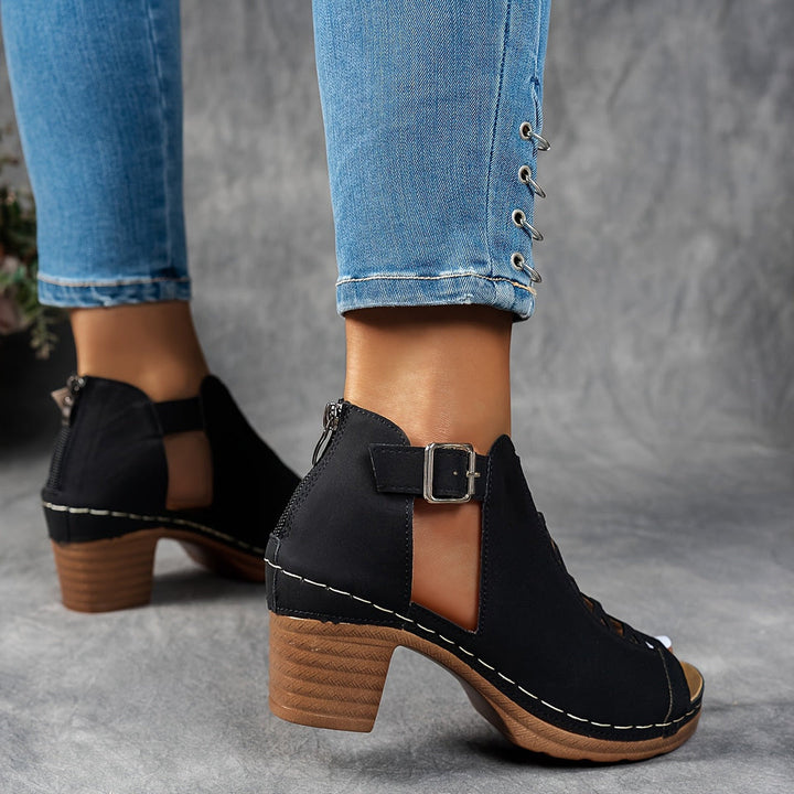 Rhonda | Block Heel Sandals with Cutout Detail