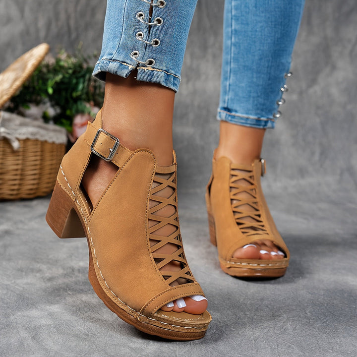 Rhonda | Block Heel Sandals with Cutout Detail