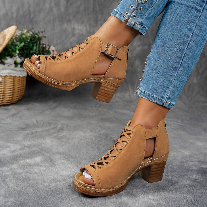 Rhonda | Block Heel Sandals with Cutout Detail