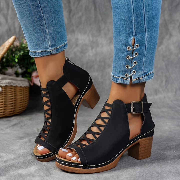 Rhonda | Block Heel Sandals with Cutout Detail