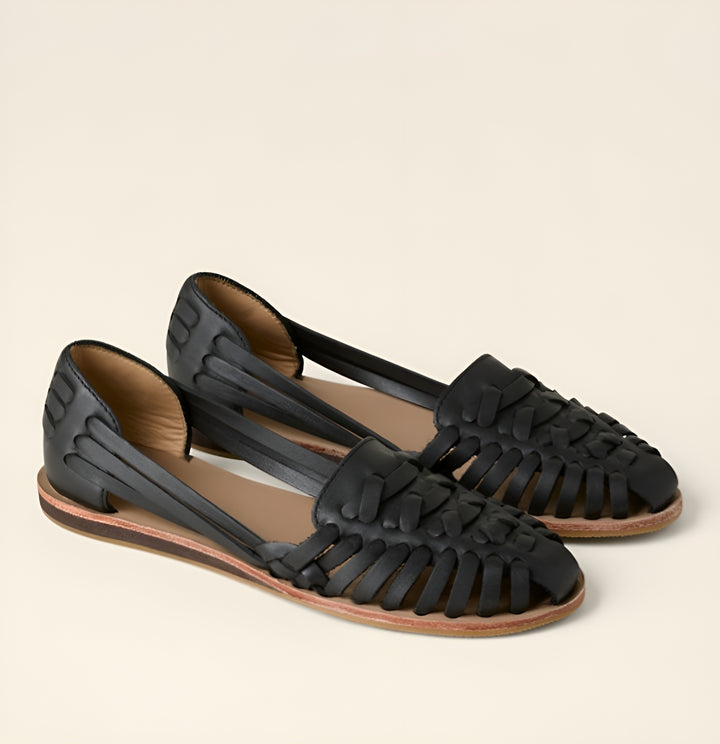 Romilda | Woven Closed Toe Flats with Cutout Sides