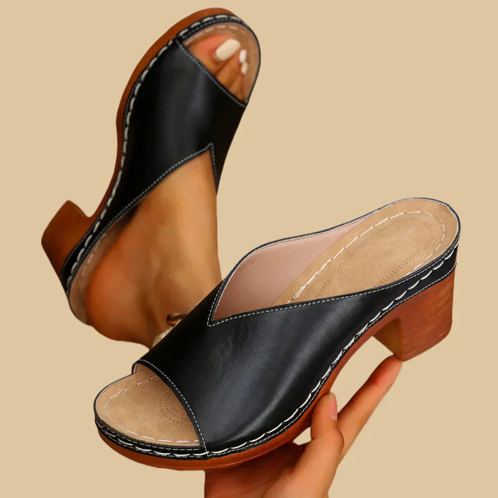 Ronna | Block Heel Slide Sandals with Open Toe