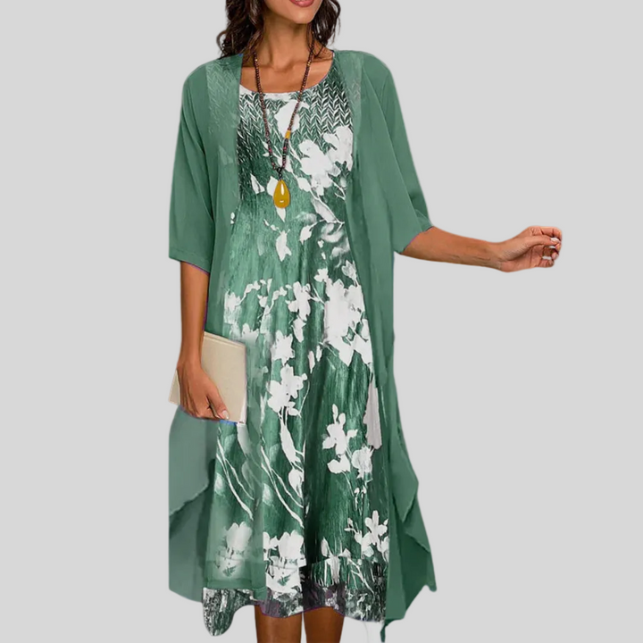 Rosalie | Floral Midi Dress with Sheer Overlay