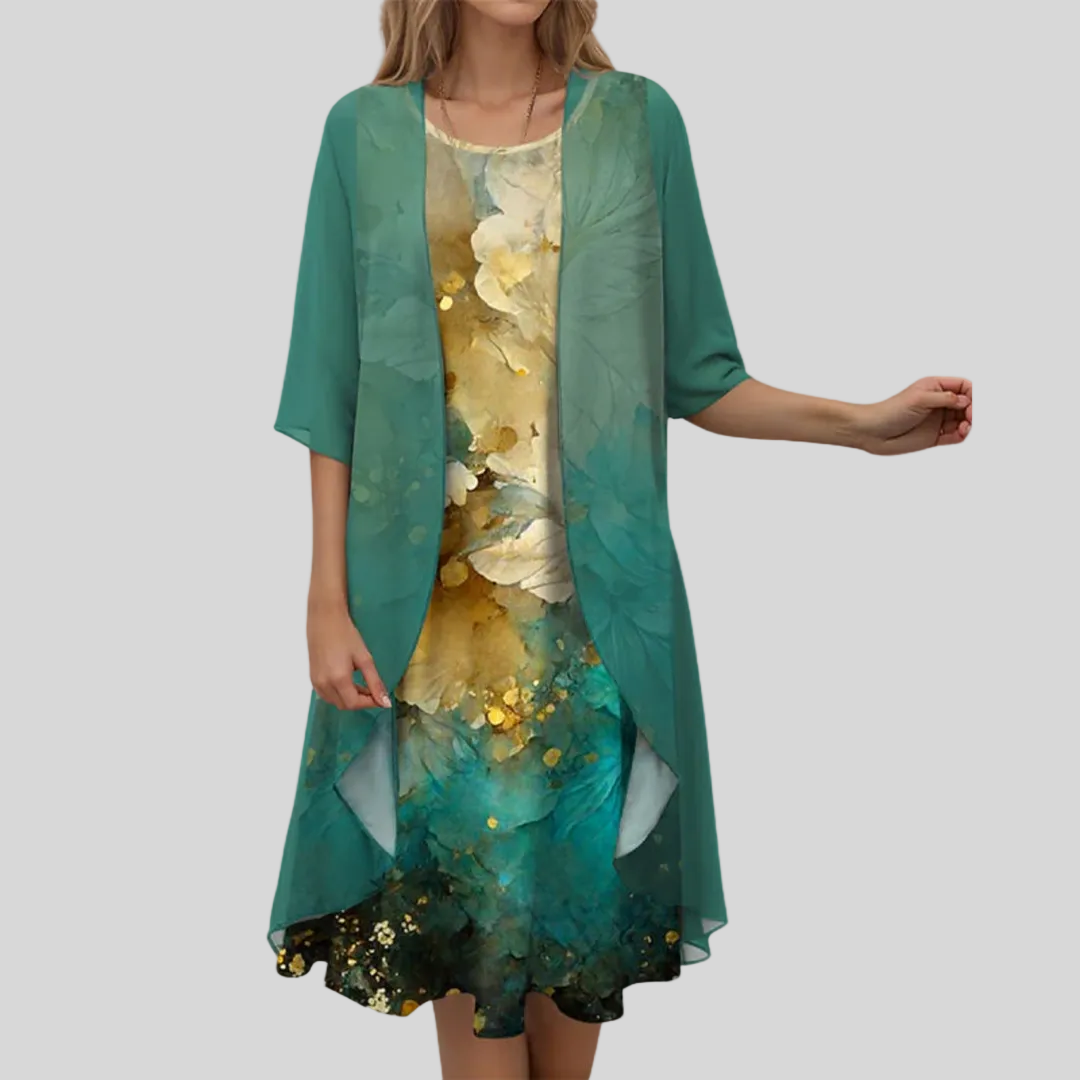 Rosalie | Floral Midi Dress with Sheer Overlay