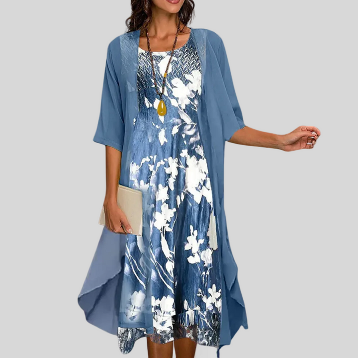 Rosalie | Floral Midi Dress with Sheer Overlay