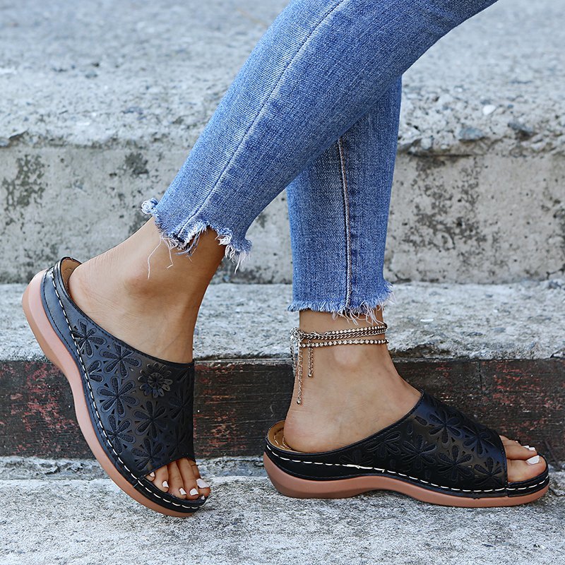 Rosalie | Slide Sandals with Cutout Floral Detail