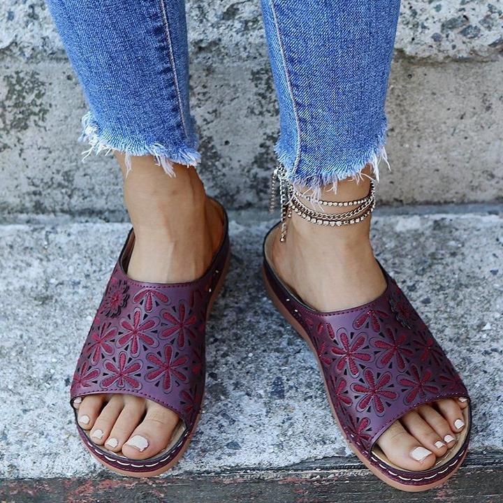 Rosalie | Slide Sandals with Cutout Floral Detail