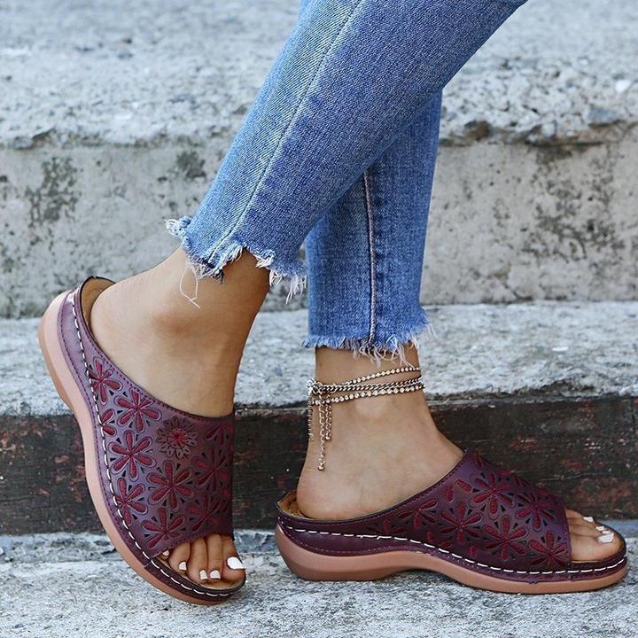 Rosalie | Slide Sandals with Cutout Floral Detail